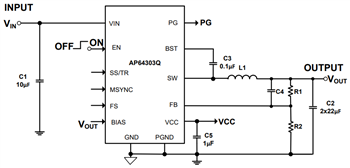 Application Circuit Diagram - Diodes Incorporated AP64203Q/AP64303Q Synchronous Buck Converters